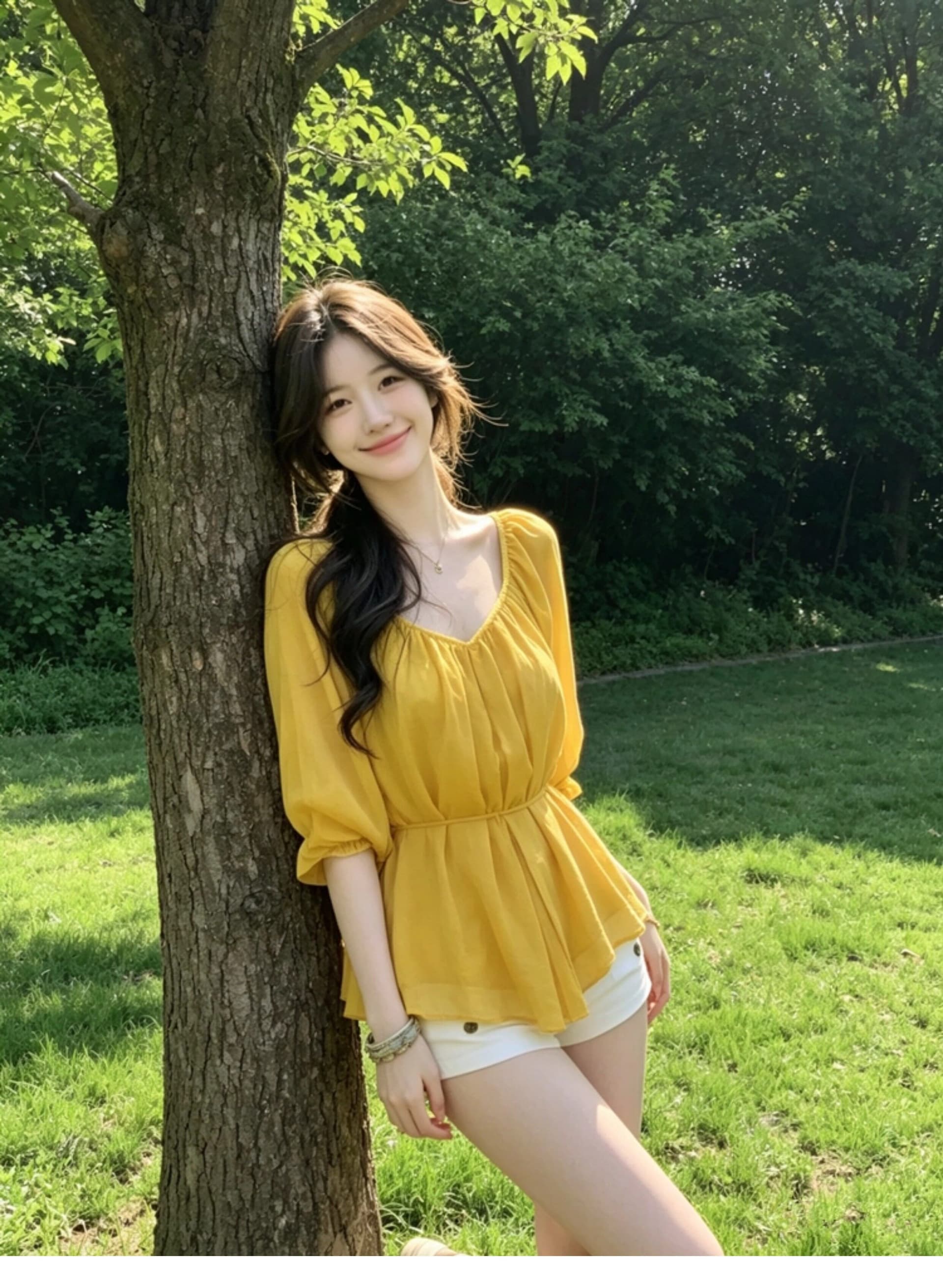 V넥 높음 ~을 통해 주름 레이스업 시폰 셔츠 여성 봄 여름 반소매 맨위