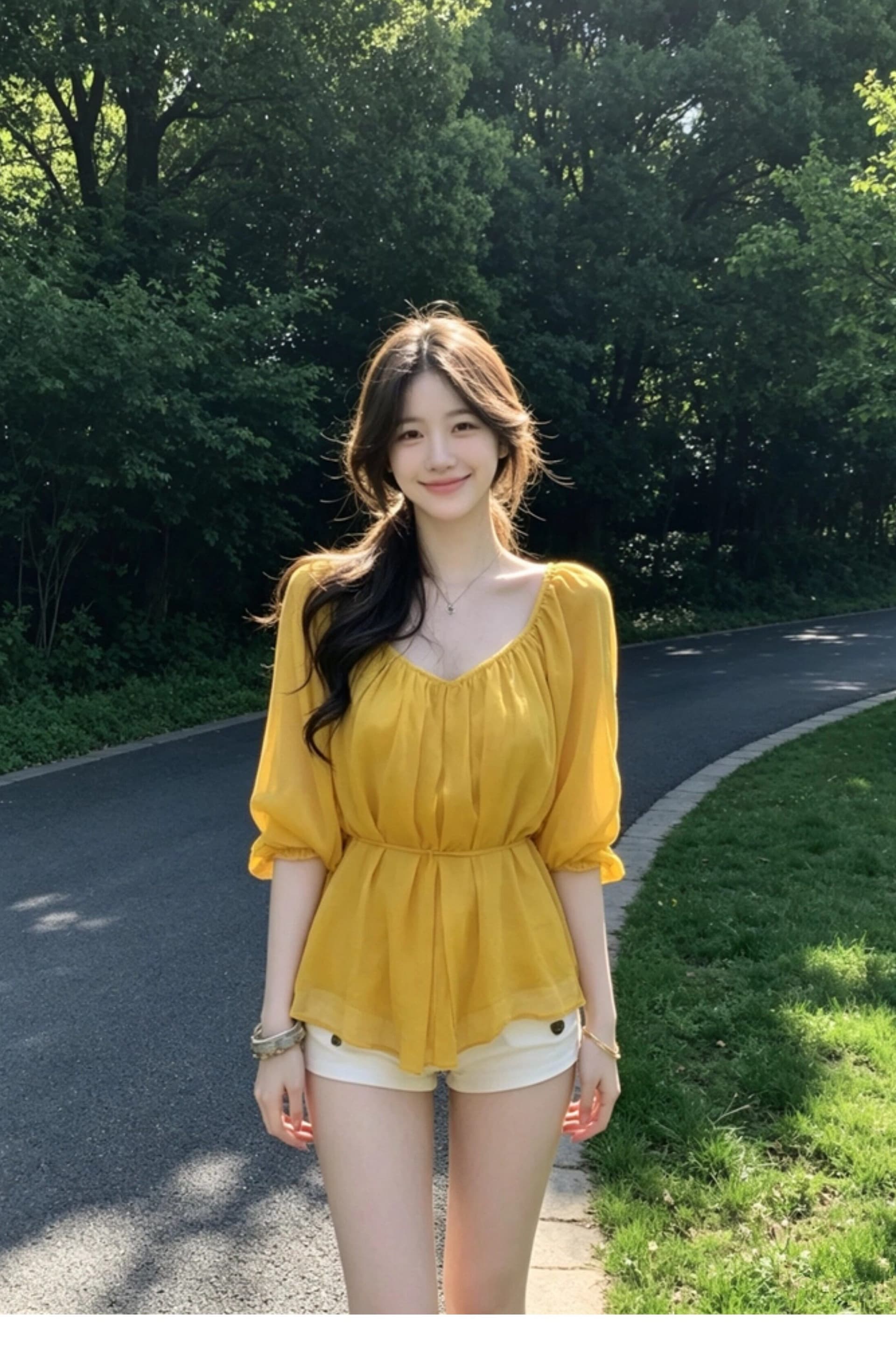 V넥 높음 ~을 통해 주름 레이스업 시폰 셔츠 여성 봄 여름 반소매 맨위 이미지 5
