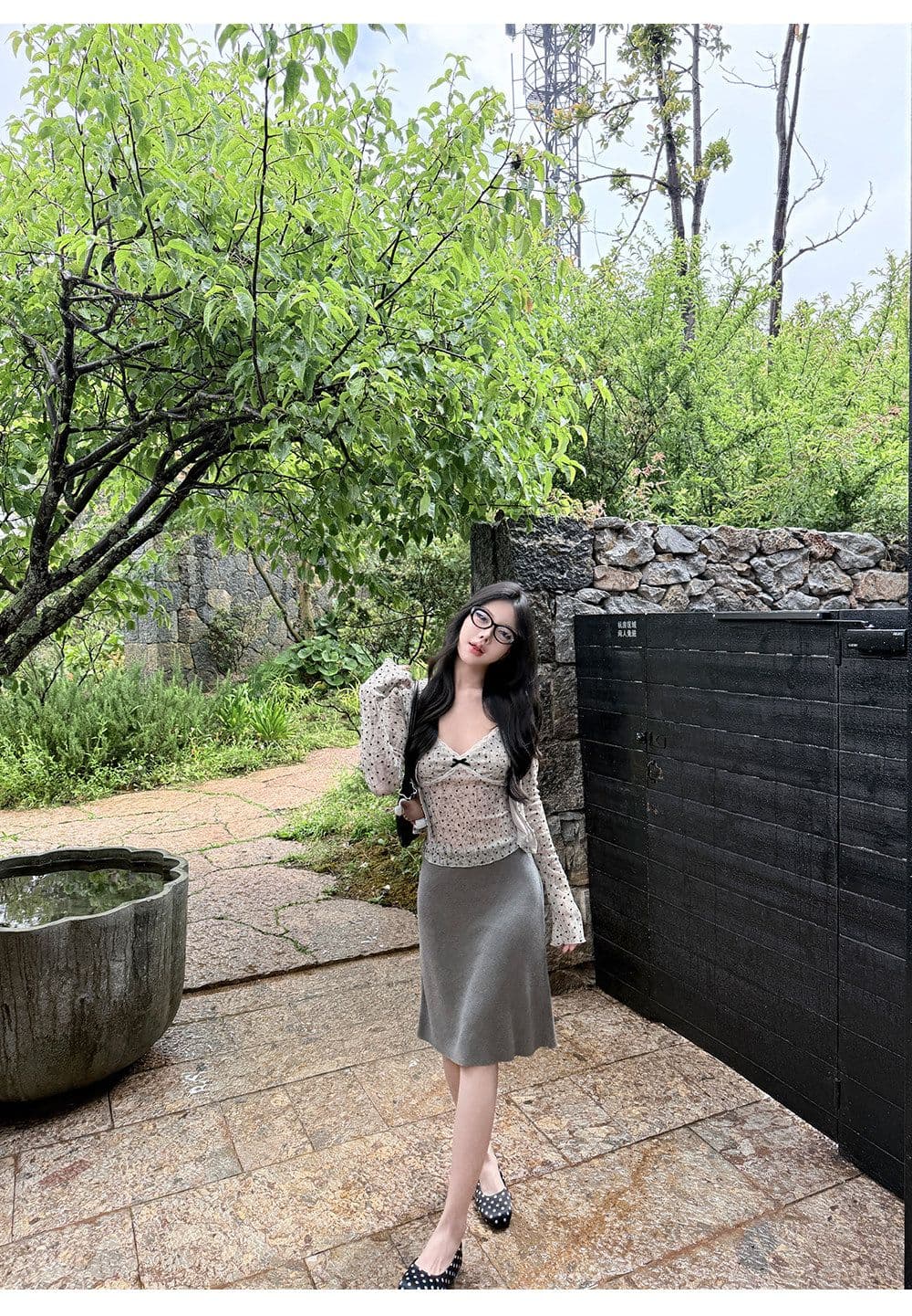한 은 식물 플러시 도트 무늬 하트 긴팔 오픈 가디건 여성 여름 레이스 조각 캐미솔 슬림해 보이는 투피스 슈트 상세 이미지 29
