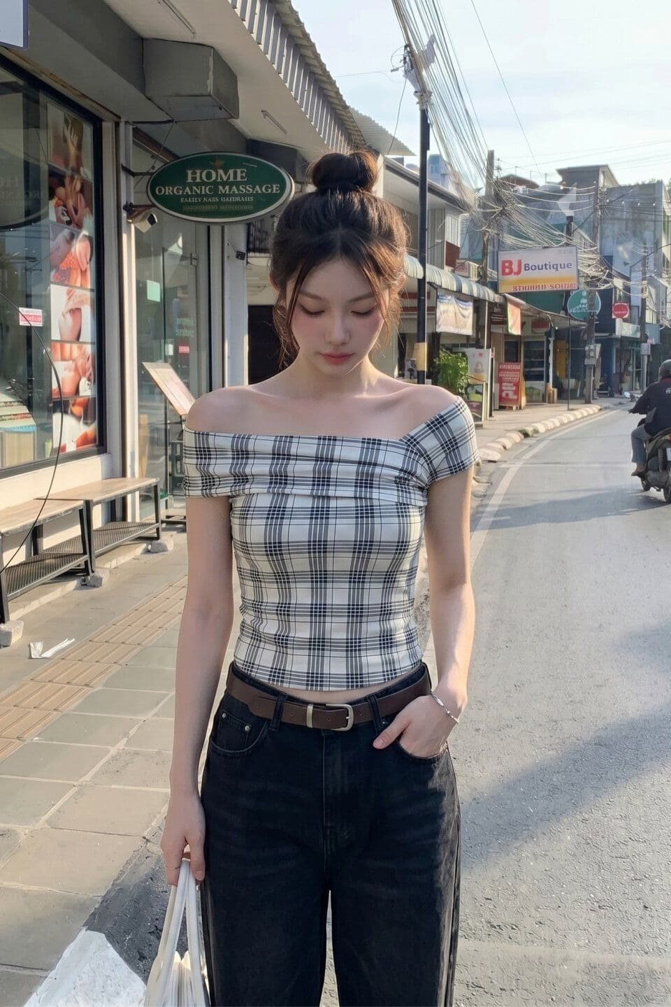 원본 것 한국 스타일 디자인 센스 오프숄더 보트넥 맨위 여성 여름 펌프 Pleat 슬림해 보이는 반팔 작은 셔츠 몸매 가꾸기 티셔츠 이미지 7