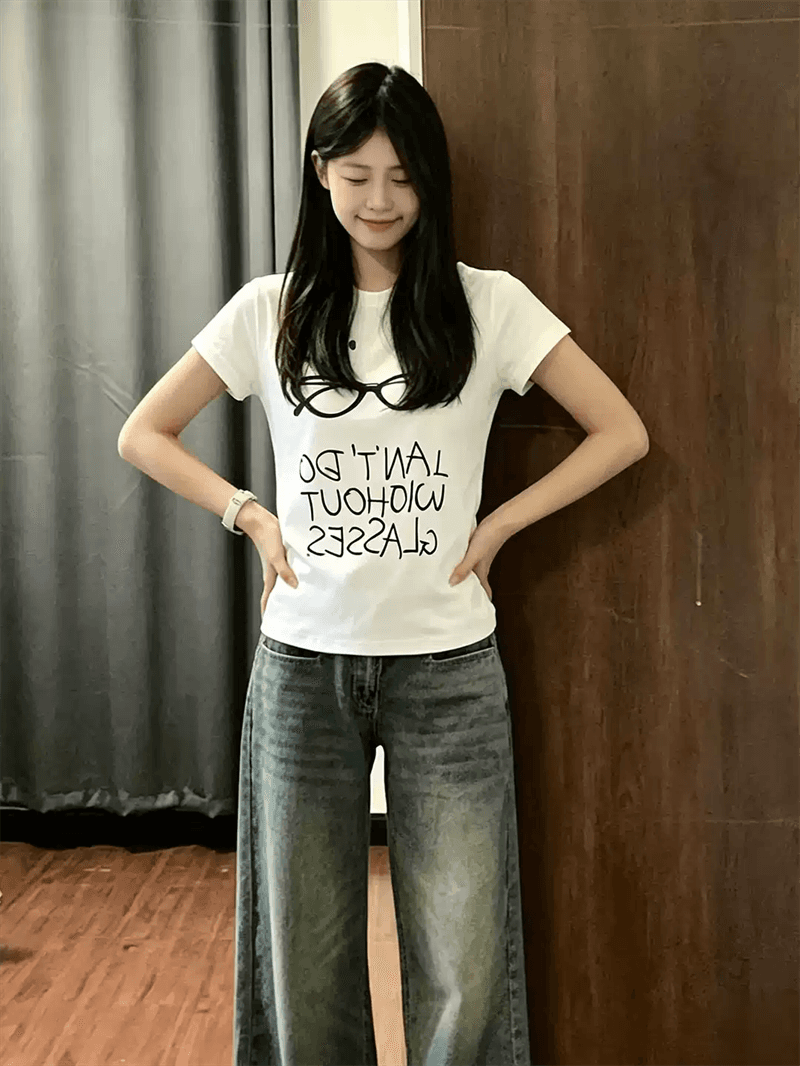 순면 40 220 그램 92 면 8 암모니아 Lun 한국 스타일 새로운 긍정적 인 어깨 반팔 티셔츠 여성 프린트 몸매 가꾸기 핫걸 맨위 이미지 3