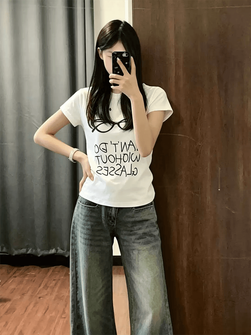 순면 40 220 그램 92 면 8 암모니아 Lun 한국 스타일 새로운 긍정적 인 어깨 반팔 티셔츠 여성 프린트 몸매 가꾸기 핫걸 맨위 상세 이미지 2
