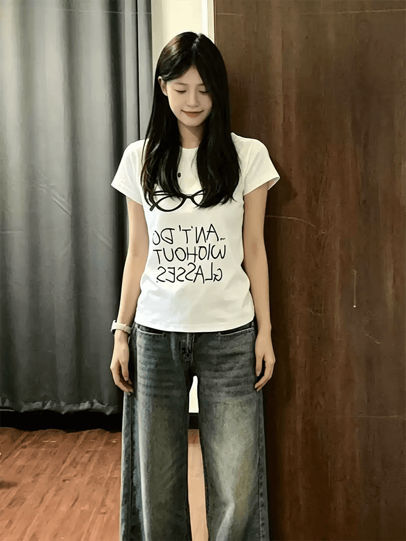순면 40 220 그램 92 면 8 암모니아 Lun 한국 스타일 새로운 긍정적 인 어깨 반팔 티셔츠 여성 프린트 몸매 가꾸기 핫걸 맨위 상세 이미지 4