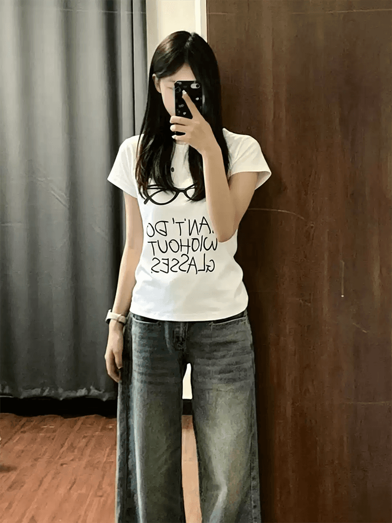 순면 40 220 그램 92 면 8 암모니아 Lun 한국 스타일 새로운 긍정적 인 어깨 반팔 티셔츠 여성 프린트 몸매 가꾸기 핫걸 맨위 상세 이미지 5