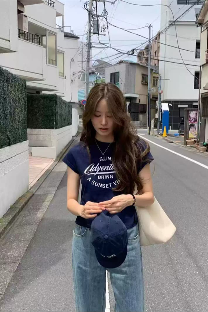 순면 40 220 그램 92 면 8 암모니아 Lun 한국 스타일 새로운 긍정적 인 어깨 반팔 티셔츠 여성 프린트 몸매 가꾸기 핫걸 맨위 이미지 5