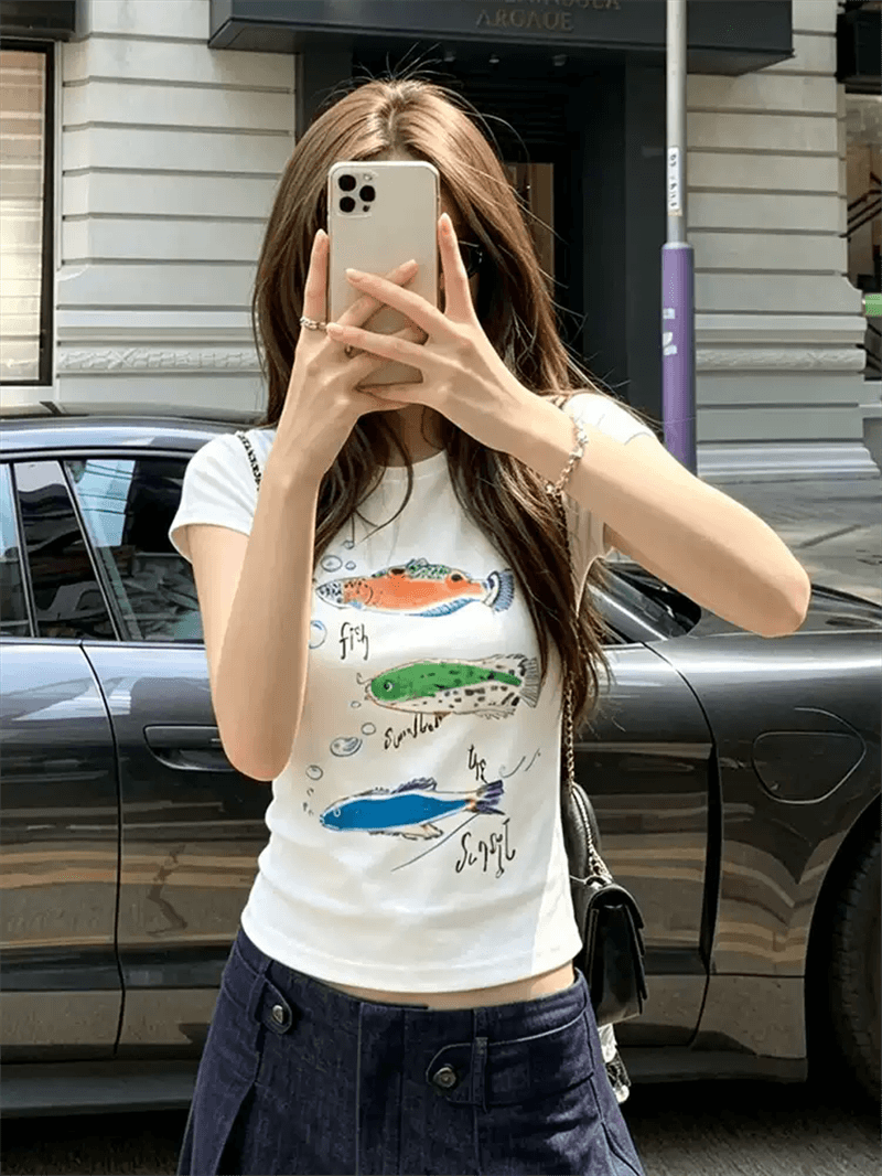 순면 40 220 그램 92 면 8 암모니아 Lun 한국 스타일 새로운 긍정적 인 어깨 반팔 티셔츠 여성 프린트 몸매 가꾸기 핫걸 맨위 상세 이미지 4