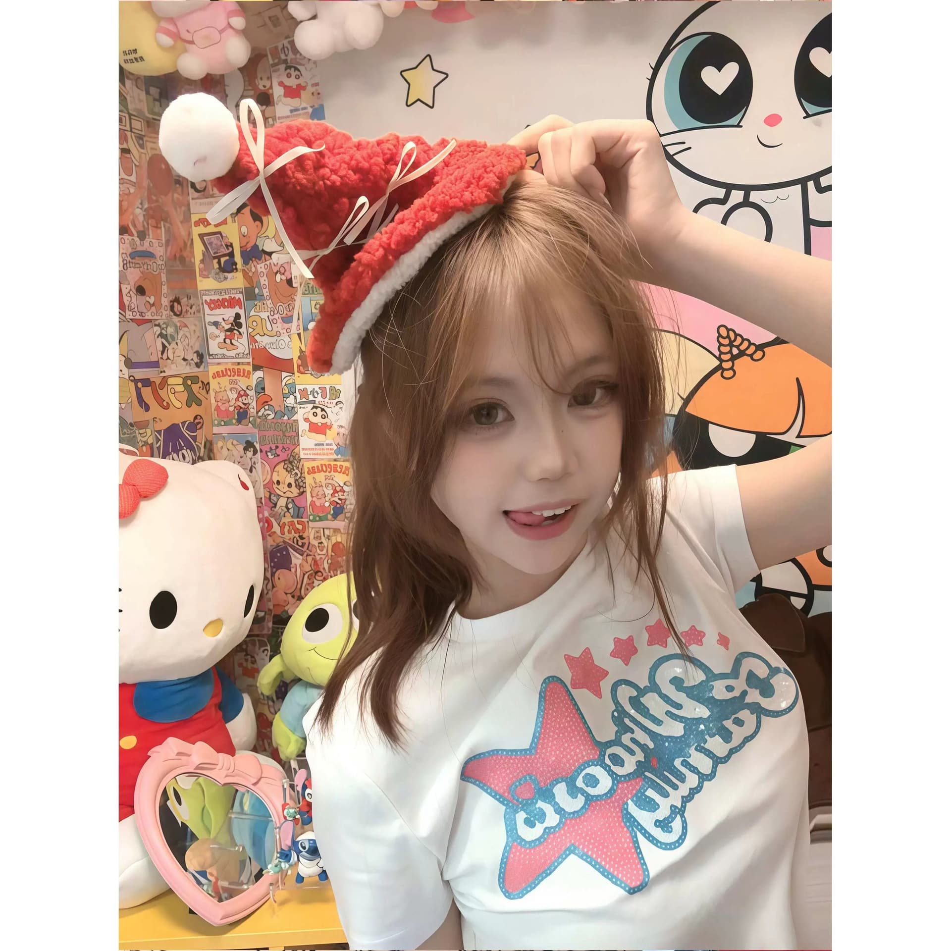 순면 40 220 그램 92 면 8 암모니아 Lun 한국 스타일 새로운 긍정적 인 어깨 반팔 티셔츠 여성 프린트 몸매 가꾸기 핫걸 맨위 이미지 3