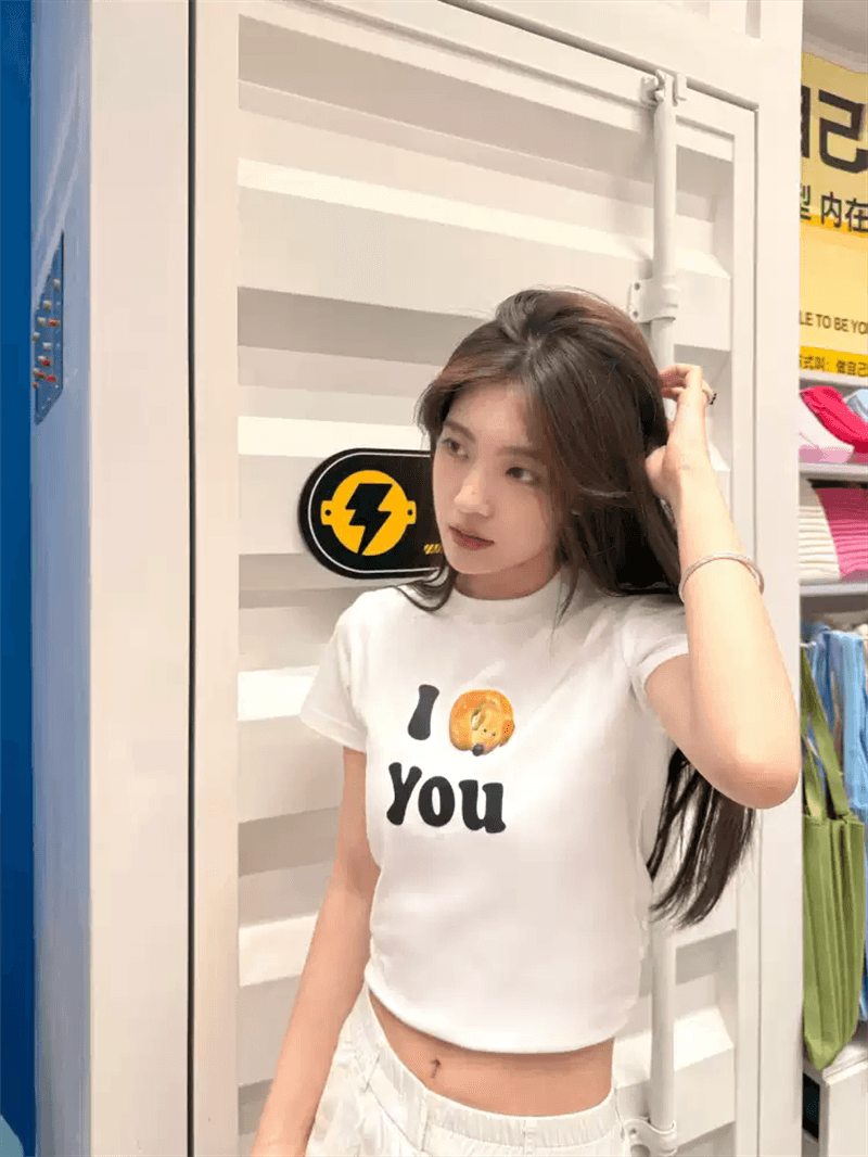 순면 40 220 그램 92 면 8 암모니아 Lun 한국 스타일 새로운 긍정적 인 어깨 반팔 티셔츠 여성 프린트 몸매 가꾸기 핫걸 맨위 상세 이미지 3