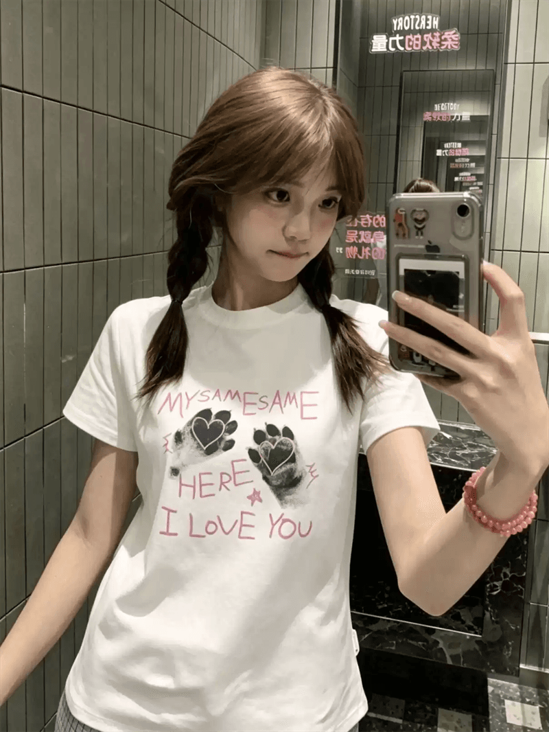순면 40 220 그램 92 면 8 암모니아 Lun 한국 스타일 새로운 긍정적 인 어깨 반팔 티셔츠 여성 프린트 몸매 가꾸기 핫걸 맨위 상세 이미지 6