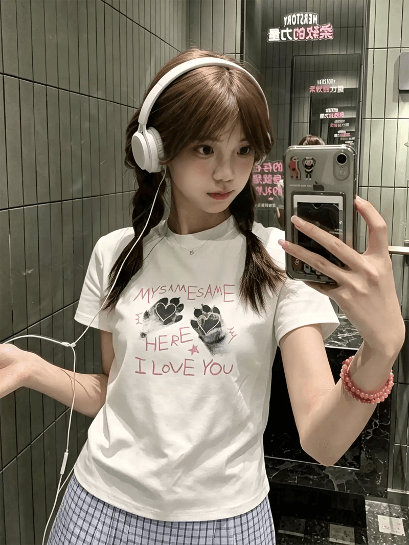 순면 40 220 그램 92 면 8 암모니아 Lun 한국 스타일 새로운 긍정적 인 어깨 반팔 티셔츠 여성 프린트 몸매 가꾸기 핫걸 맨위 상세 이미지 7