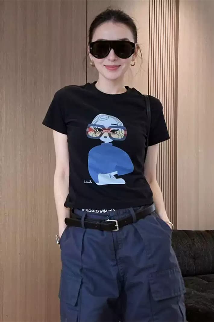 순면 40 220 그램 92 면 8 암모니아 Lun 한국 스타일 새로운 긍정적 인 어깨 반팔 티셔츠 여성 프린트 몸매 가꾸기 핫걸 맨위 이미지 5
