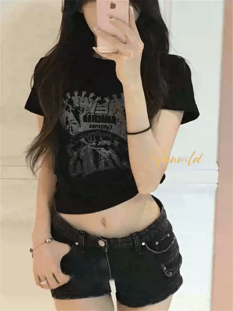 순면 40 220 그램 92 면 8 암모니아 Lun 한국 스타일 새로운 긍정적 인 어깨 반팔 티셔츠 여성 프린트 몸매 가꾸기 핫걸 맨위