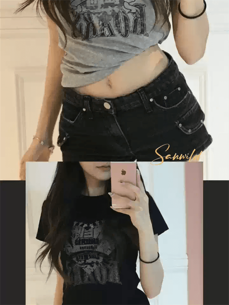 순면 40 220 그램 92 면 8 암모니아 Lun 한국 스타일 새로운 긍정적 인 어깨 반팔 티셔츠 여성 프린트 몸매 가꾸기 핫걸 맨위 이미지 4