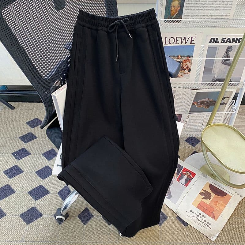 280g 후아 면 복합 우유 실크 허리밴드 운동 넓은 다리 스트레이트 캐주얼 단색 조수 브랜드 긴 바지 이미지 5