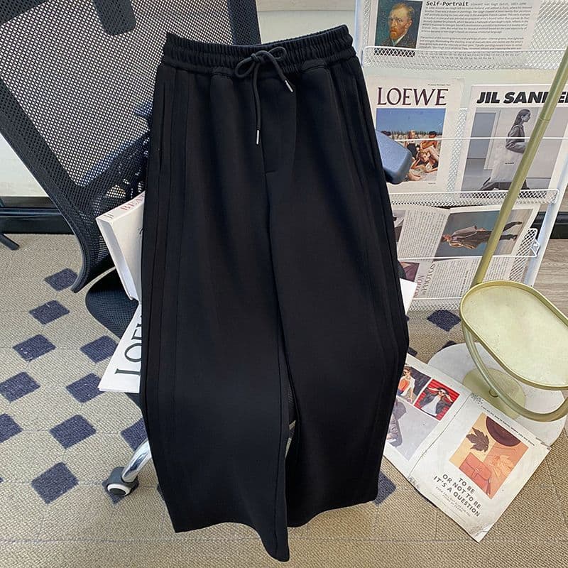 280g 후아 면 복합 우유 실크 허리밴드 운동 넓은 다리 스트레이트 캐주얼 단색 조수 브랜드 긴 바지 이미지 3