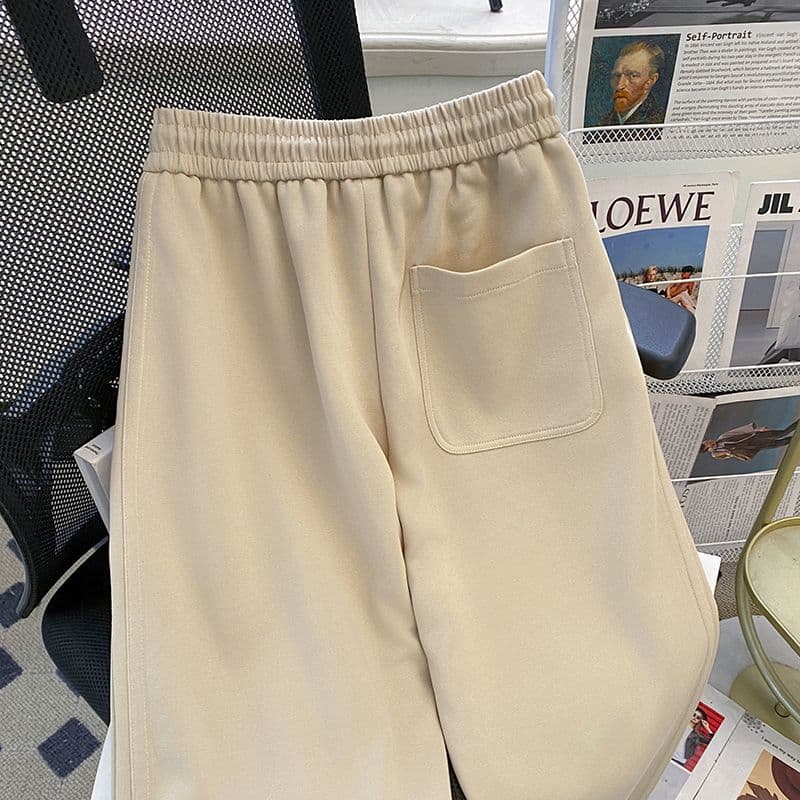 280g 후아 면 복합 우유 실크 허리밴드 운동 넓은 다리 스트레이트 캐주얼 단색 조수 브랜드 긴 바지 상세 이미지 8