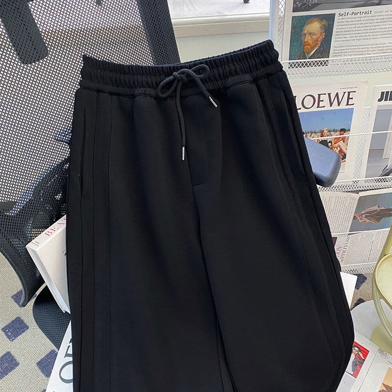 280g 후아 면 복합 우유 실크 허리밴드 운동 넓은 다리 스트레이트 캐주얼 단색 조수 브랜드 긴 바지 상세 이미지 10