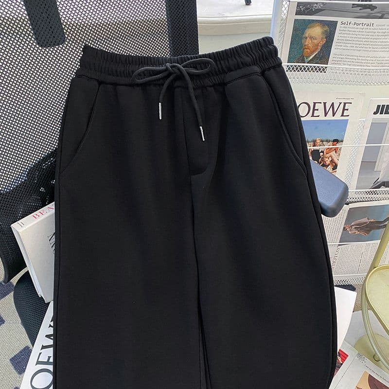 280 그램 후아 면 복합 우유 실크 펌프 로프 허리밴드 조거 스트레이트 운동 웨이 바지 캐주얼 긴 바지 트렌디 상세 이미지 4