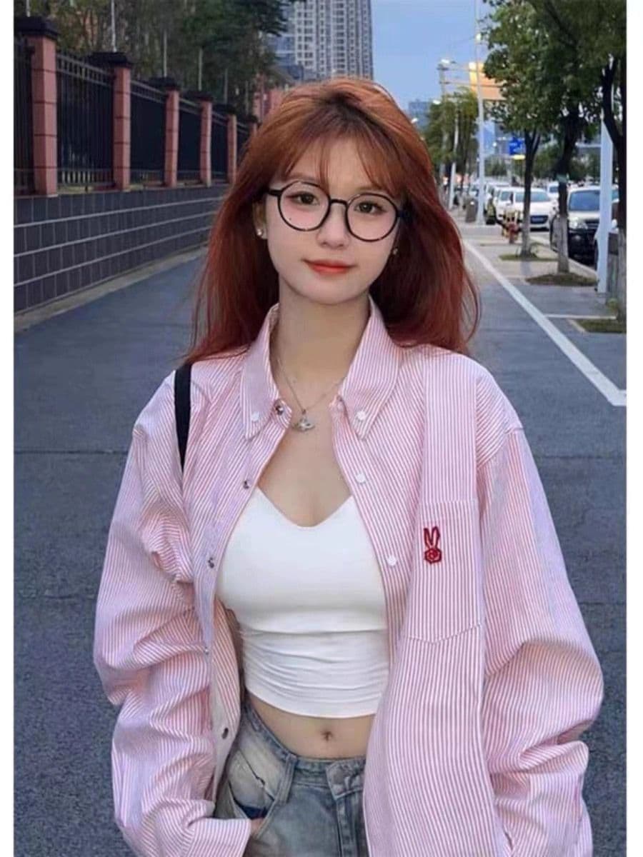 royar 핑크색 스트라이프 POLO 칼라 여성 셔츠 가을 2026 새로운 달콤함 연령 감소 외국 가스 캐주얼 긴팔 맨위 상세 이미지 6