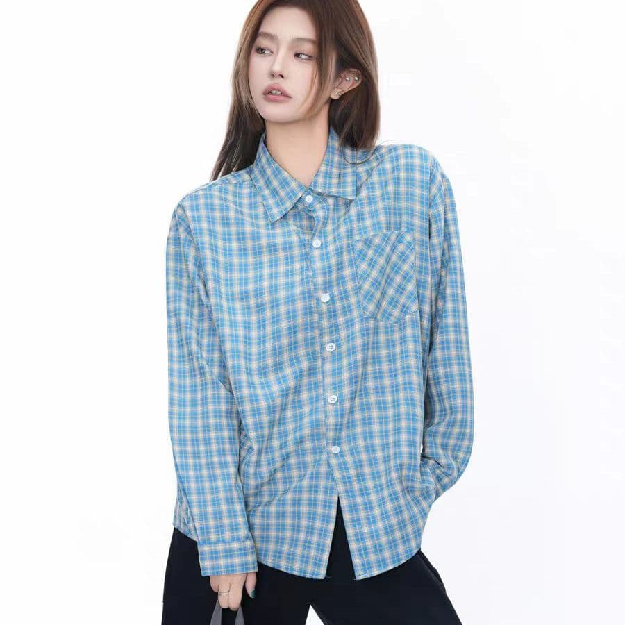 이른 봄 새로운 한 셔츠 여성 느긋한 바람 체크무늬 2026 셔츠 긴팔 루즈핏 항구 바람 작은 대중 맨위 ins 상세 이미지 8