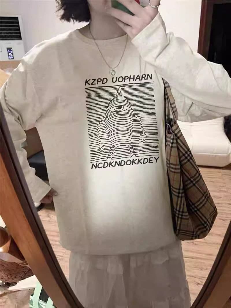 가을 순면 긴팔 티셔츠 여성 2026 한국 스타일 새로운 디자인 센스 프린트 다용도 기본 셔츠 맨위 상세 이미지 6