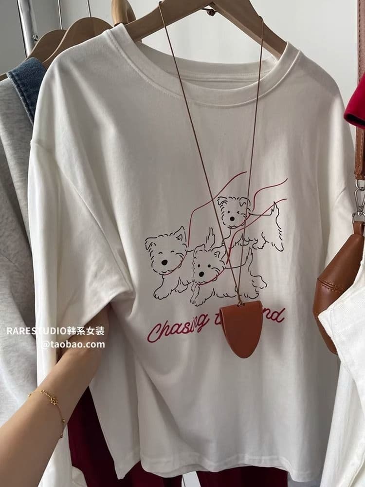 가을 순면 긴팔 티셔츠 여성 2026 한국 스타일 새로운 디자인 센스 프린트 다용도 기본 셔츠 맨위 이미지 2