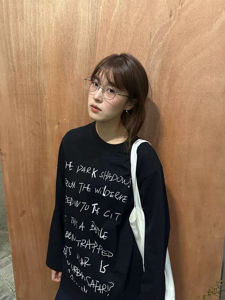 가을 순면 긴팔 티셔츠 여성 2026 한국 스타일 새로운 디자인 센스 프린트 다용도 기본 셔츠 맨위 상세 이미지 7
