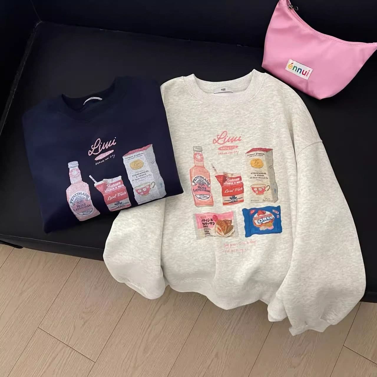 경관 그림 모방 Mianhua 면 복합 얇은 스타일 310g 털이 있는 400g 라운드 넥 후드티 여성 가을 겨울 국경 간 조수 브랜드 맨위 상세 이미지 2