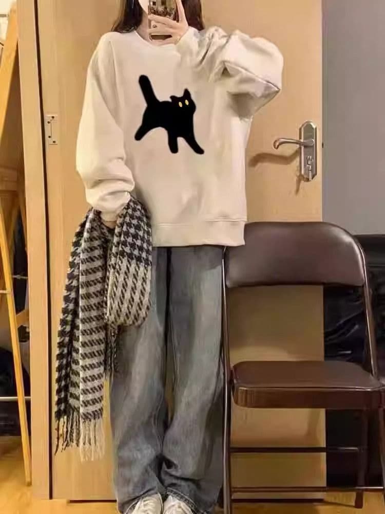 경관 그림 모방 Mianhua 면 복합 얇은 스타일 310g 털이 있는 400g 라운드 넥 후드티 여성 가을 겨울 국경 간 조수 브랜드 맨위 상세 이미지 5