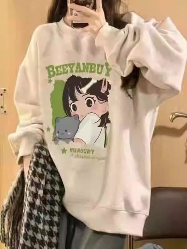 경관 그림 모방 Mianhua 면 복합 얇은 스타일 310g 털이 있는 400g 라운드 넥 후드티 여성 가을 겨울 국경 간 조수 브랜드 맨위 상세 이미지 4