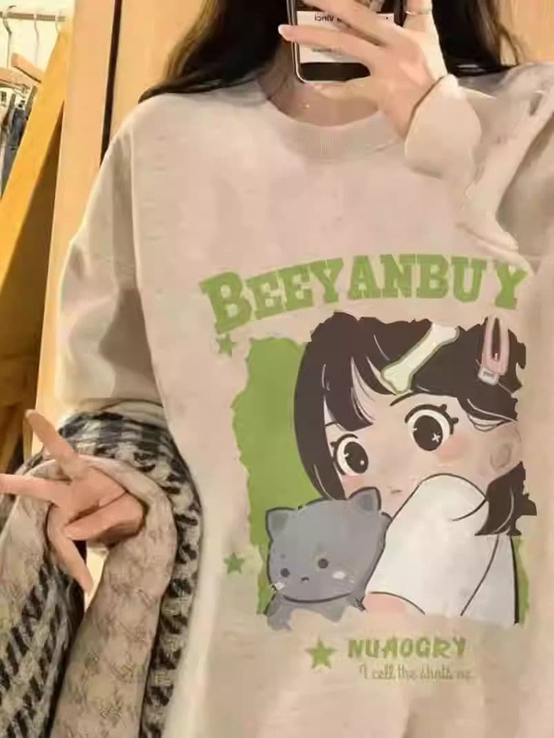 경관 그림 모방 Mianhua 면 복합 얇은 스타일 310g 털이 있는 400g 라운드 넥 후드티 여성 가을 겨울 국경 간 조수 브랜드 맨위 상세 이미지 5