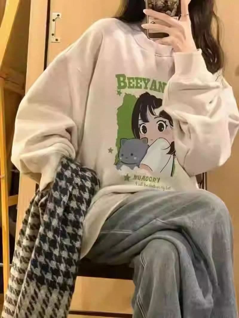 경관 그림 모방 Mianhua 면 복합 얇은 스타일 310g 털이 있는 400g 라운드 넥 후드티 여성 가을 겨울 국경 간 조수 브랜드 맨위 상세 이미지 6