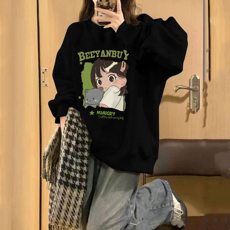 경관 그림 모방 Mianhua 면 복합 얇은 스타일 310g 털이 있는 400g 라운드 넥 후드티 여성 가을 겨울 국경 간 조수 브랜드 맨위 상세 이미지 8