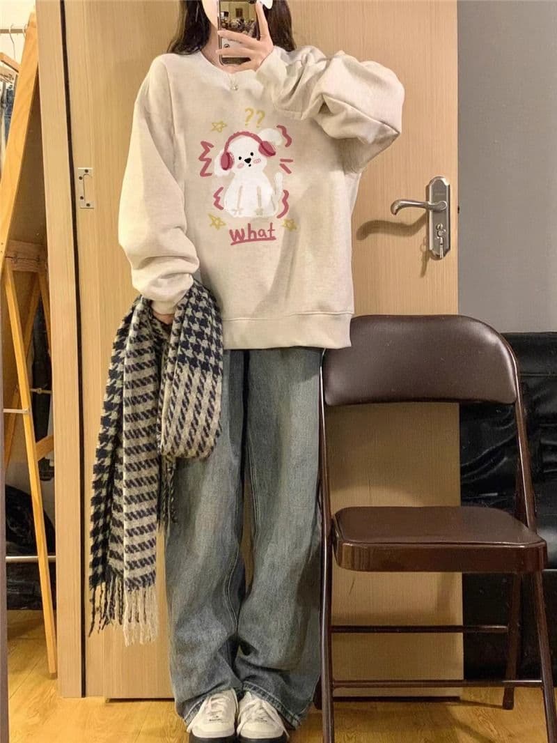 경관 그림 모방 Mianhua 면 복합 얇은 스타일 310g 털이 있는 400g 라운드 넥 후드티 여성 가을 겨울 국경 간 조수 브랜드 맨위 상세 이미지 6