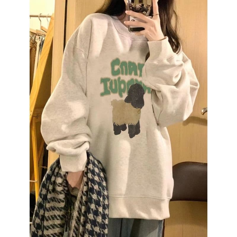 경관 그림 모방 Mianhua 면 복합 얇은 스타일 310g 털이 있는 400g 라운드 넥 후드티 여성 가을 겨울 국경 간 조수 브랜드 맨위 상세 이미지 3