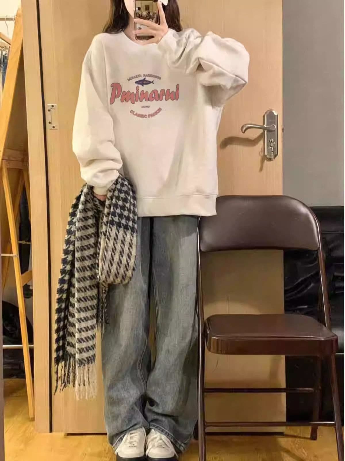 경관 그림 모방 Mianhua 면 복합 얇은 스타일 310g 털이 있는 400g 라운드 넥 후드티 여성 가을 겨울 국경 간 조수 브랜드 맨위 상세 이미지 3
