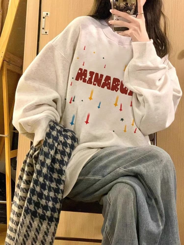 경관 그림 모방 Mianhua 면 복합 얇은 스타일 310g 털이 있는 400g 라운드 넥 후드티 여성 가을 겨울 국경 간 조수 브랜드 맨위 이미지 4