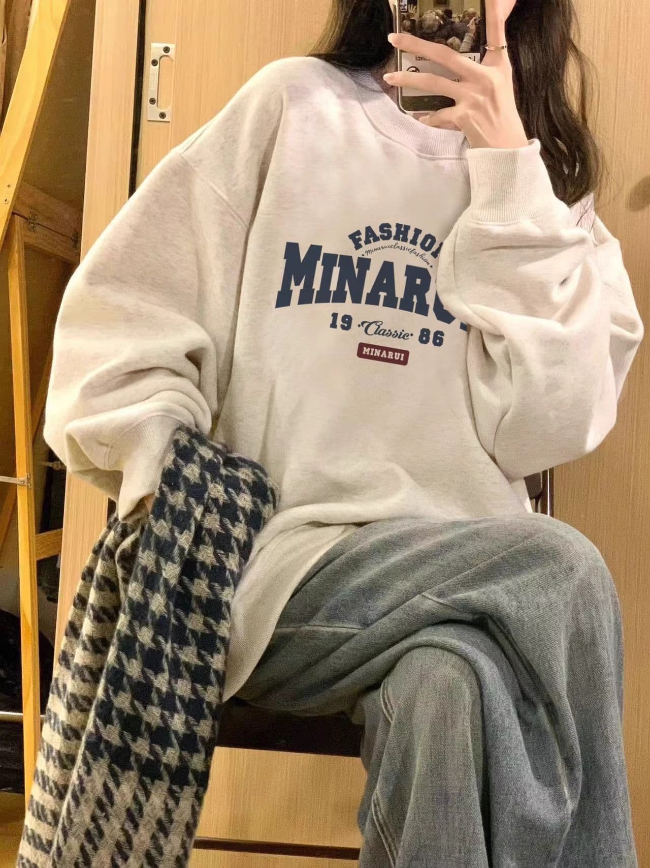 경관 그림 모방 Mianhua 면 복합 얇은 스타일 310g 털이 있는 400g 라운드 넥 후드티 여성 가을 겨울 국경 간 조수 브랜드 맨위 상세 이미지 5