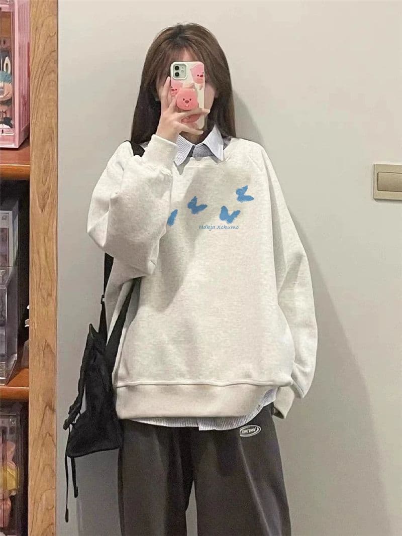 경관 그림 모방 Mianhua 면 복합 얇은 스타일 310g 털이 있는 400g 라운드 넥 후드티 여성 가을 겨울 국경 간 조수 브랜드 맨위 상세 이미지 7