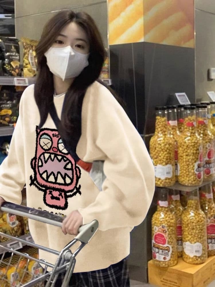 경관 그림 모방 Mianhua 면 복합 얇은 스타일 310g 털이 있는 400g 라운드 넥 후드티 여성 가을 겨울 국경 간 조수 브랜드 맨위 이미지 4