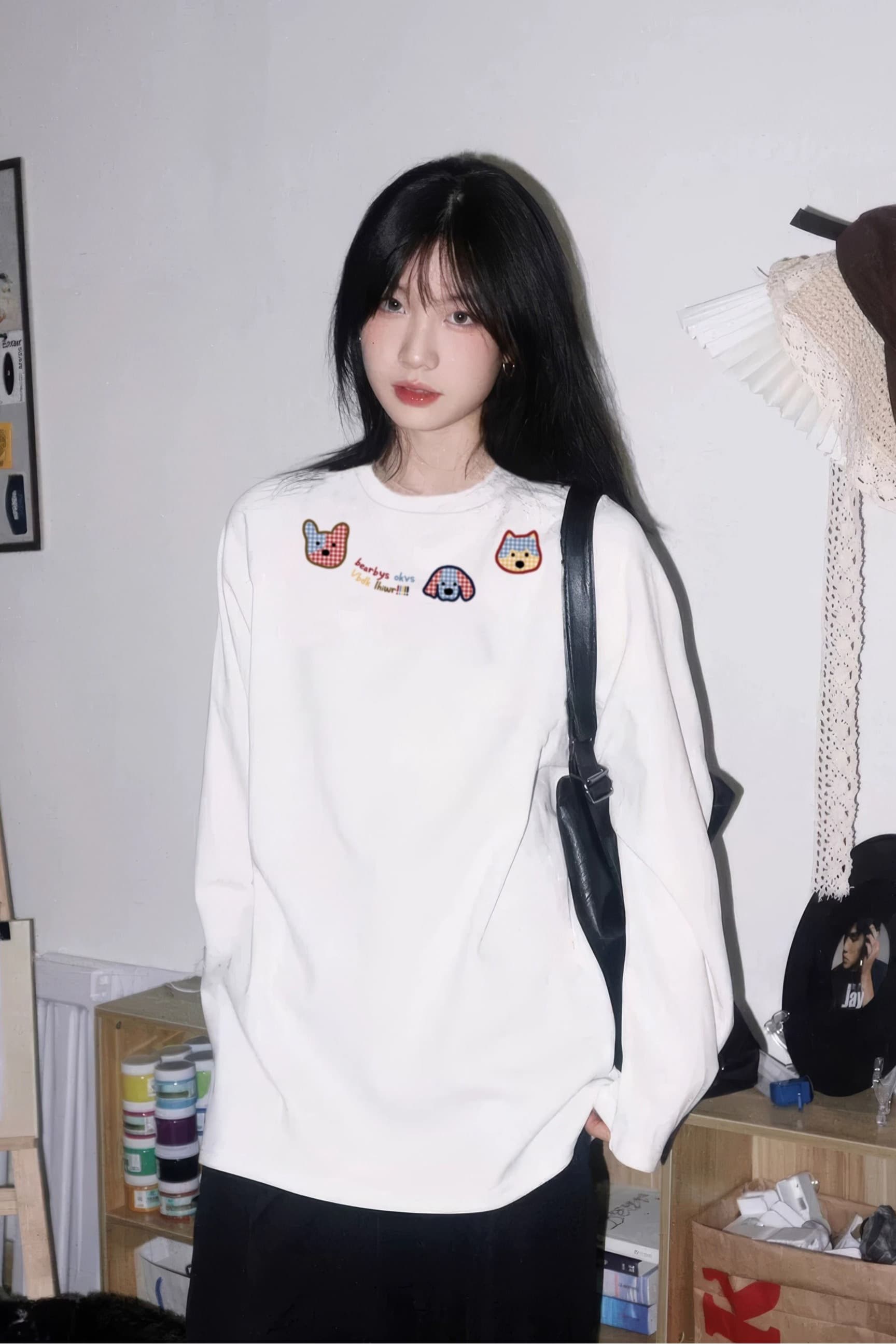 가을 순면 긴팔 티셔츠 여성 2026 한국 스타일 새로운 디자인 센스 프린트 다용도 기본 셔츠 맨위 이미지 5