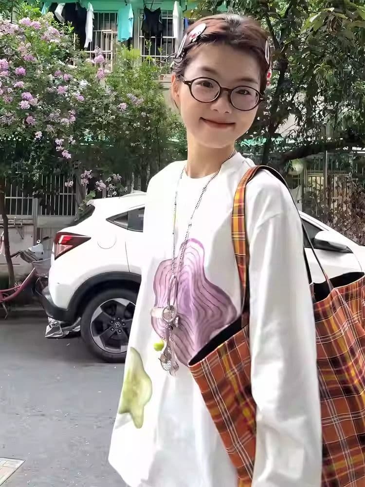 경관 그림 21 순면 210 그램 면 가을 의상 긴팔 티셔츠 여성 루즈핏 맨위 프린트 상세 이미지 5