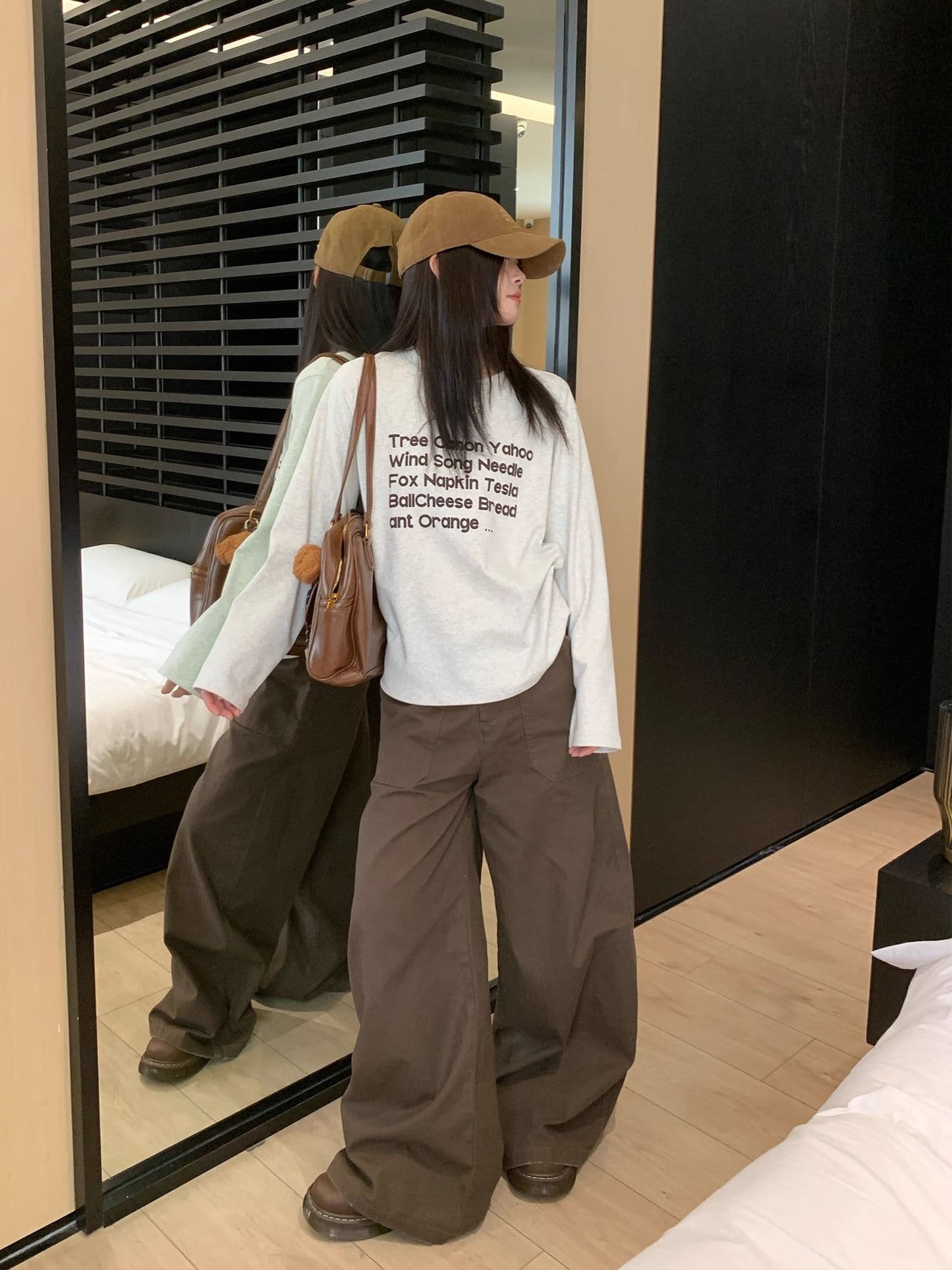 경관 그림 21 순면 210 그램 면 2026h 한국 스타일 가을 의상 긴팔 티셔츠 여성 루즈핏 맨위 프린트 이미지 2