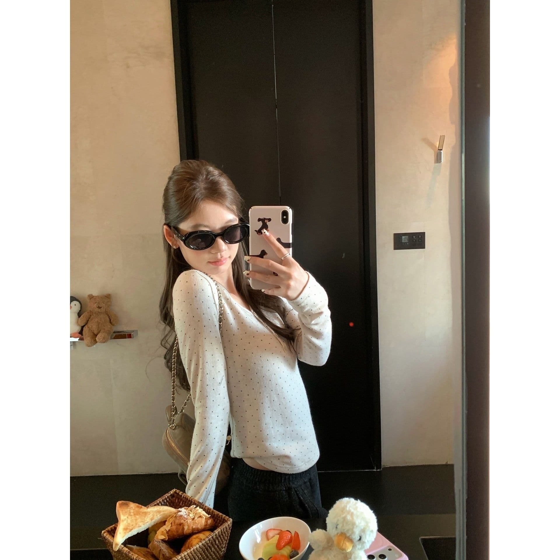tr 양모 im ~까지 구름 플러시 센스 긍정적 인 어깨 V넥 니트 기본 셔츠 여성 슬림해 보이는 연삭 털 인사이드 잡아라. 의류 이미지 5
