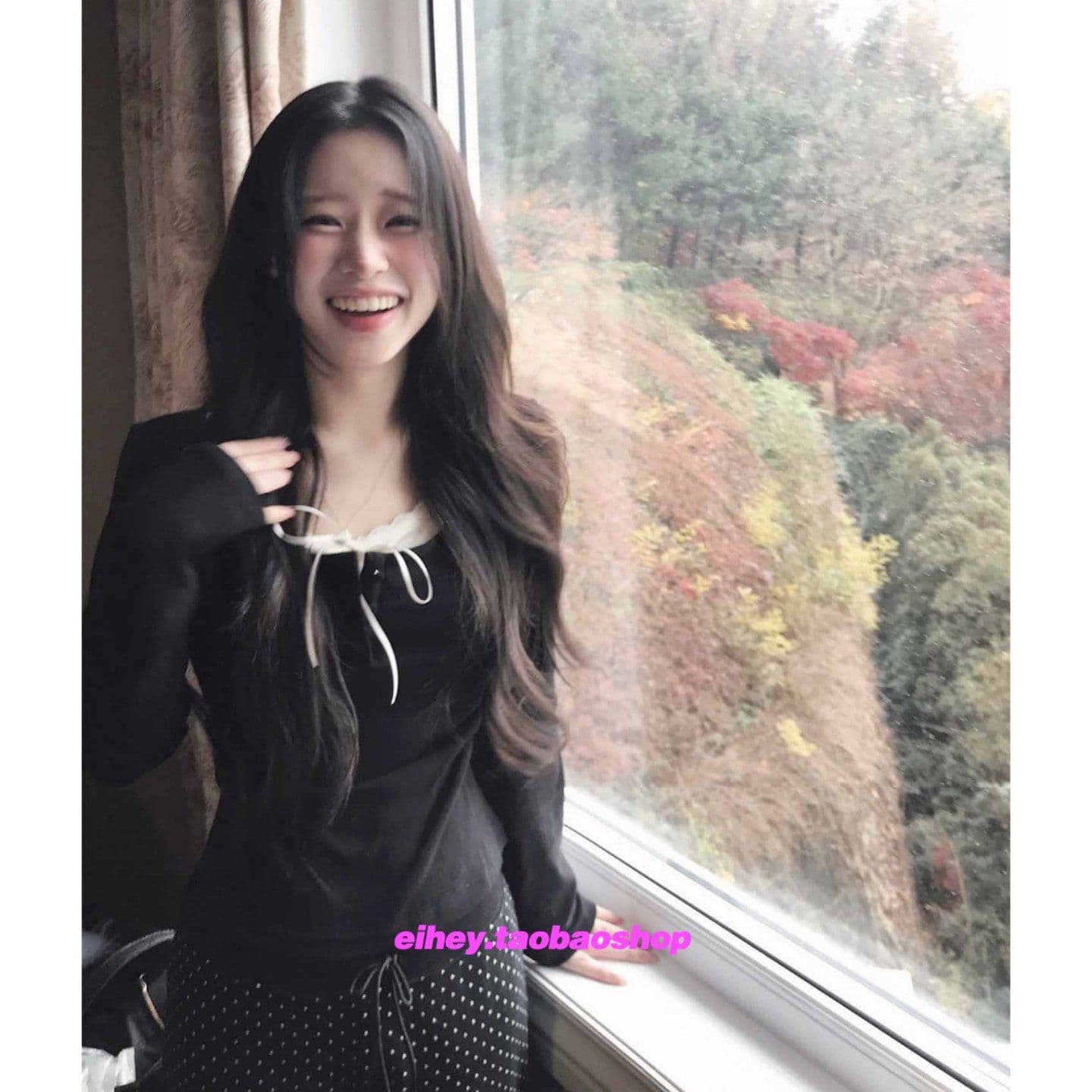 사람들 면 270 그램 이른 봄 핑크색 긴팔 티셔츠 여성 레이스 조각 레이스업 몸매 가꾸기 기본 셔츠 페이크 레이어드 상세 이미지 2