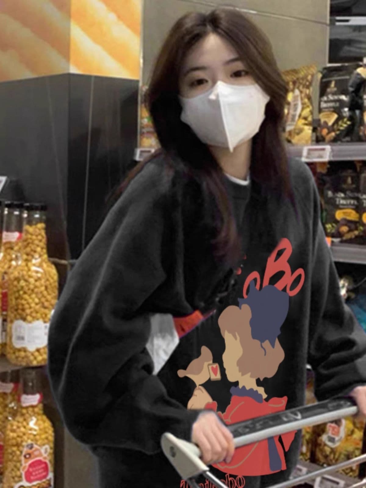 경관 그림 모방 Mianhua 면 복합 얇은 스타일 310g 털이 있는 400g 라운드 넥 후드티 여성 가을 겨울 국경 간 조수 브랜드 맨위 상세 이미지 3