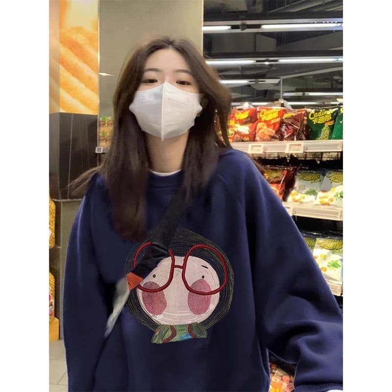 경관 그림 모방 Mianhua 면 복합 얇은 스타일 310g 털이 있는 400g 라운드 넥 후드티 여성 가을 겨울 국경 간 조수 브랜드 맨위 상세 이미지 2