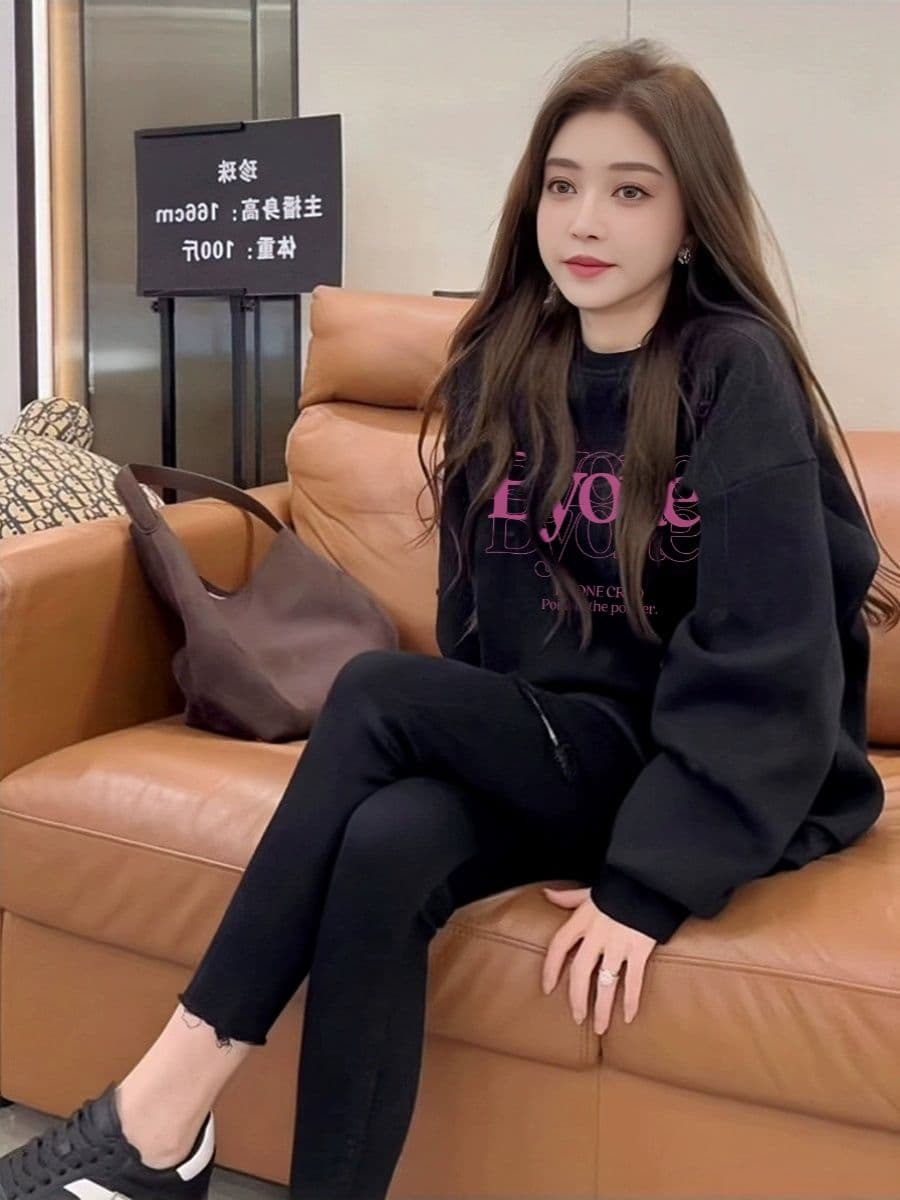 경관 그림 모방 Mianhua 면 복합 얇은 스타일 310g 털이 있는 400g 라운드 넥 후드티 여성 가을 겨울 국경 간 조수 브랜드 맨위 이미지 3