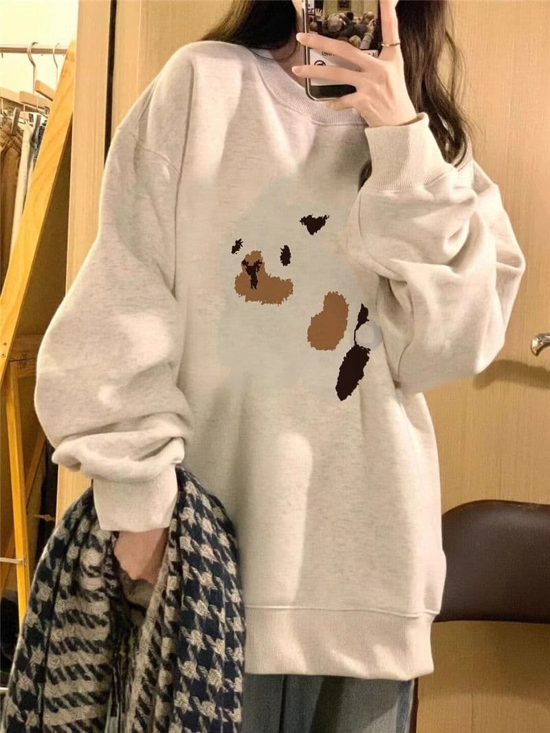 경관 그림 모방 Mianhua 면 복합 얇은 스타일 310g 털이 있는 400g 라운드 넥 후드티 여성 가을 겨울 국경 간 조수 브랜드 맨위