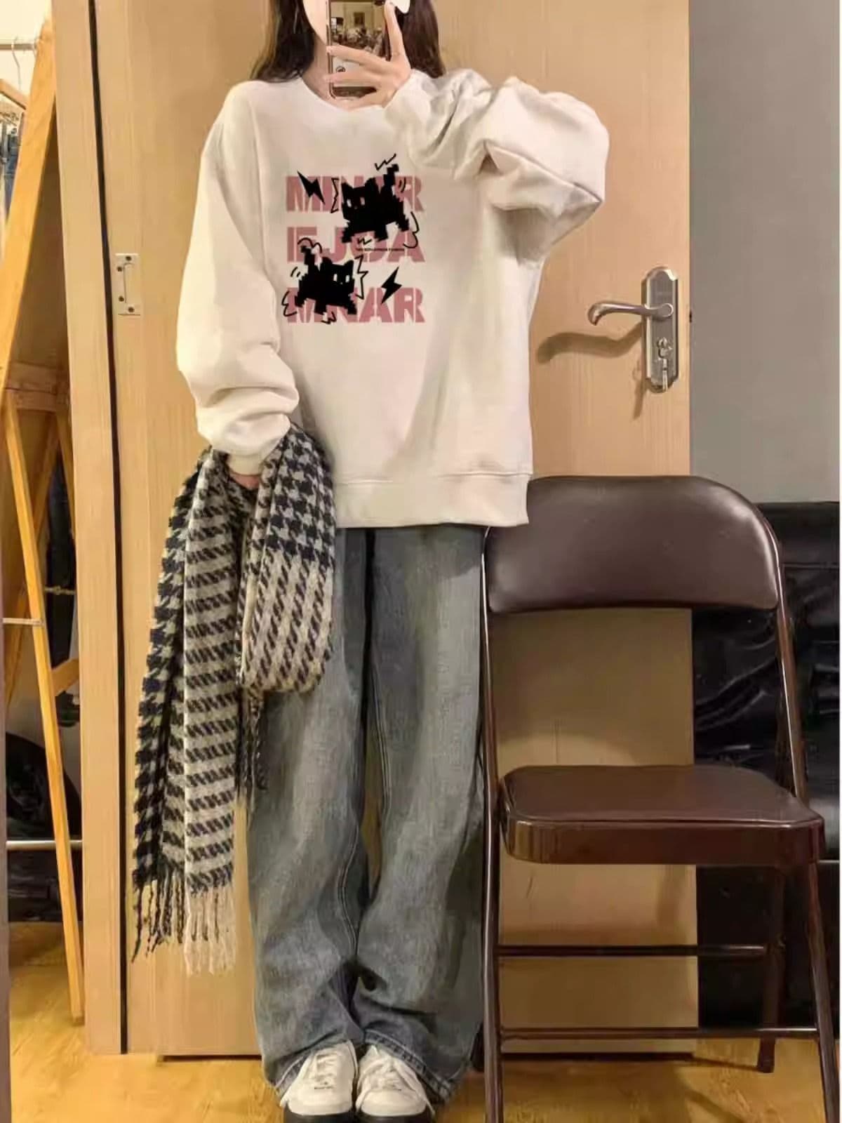 경관 그림 모방 Mianhua 면 복합 얇은 스타일 310g 털이 있는 400g 라운드 넥 후드티 여성 가을 겨울 국경 간 조수 브랜드 맨위 이미지 3